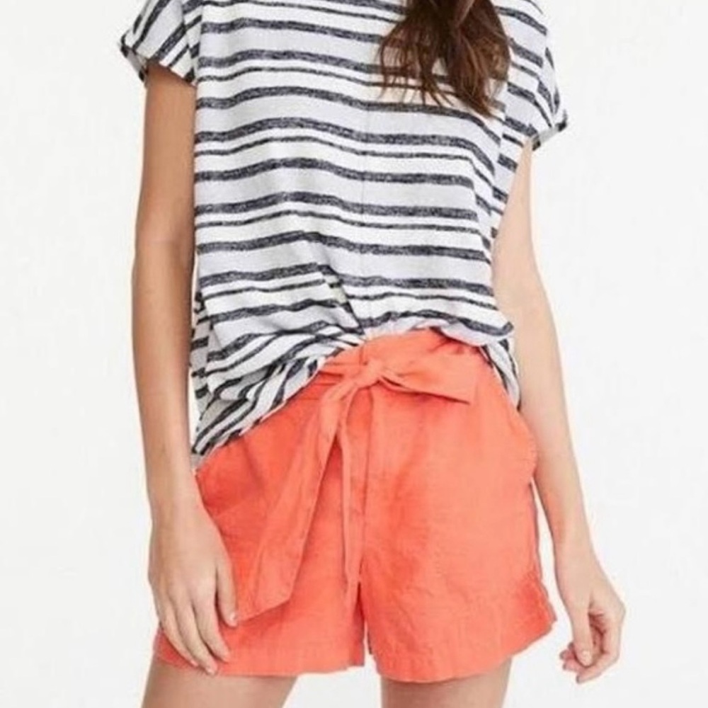 Lou & Grey for Loft Linen Belted Shorts Coral Orange Coastal Beachy Size Medium